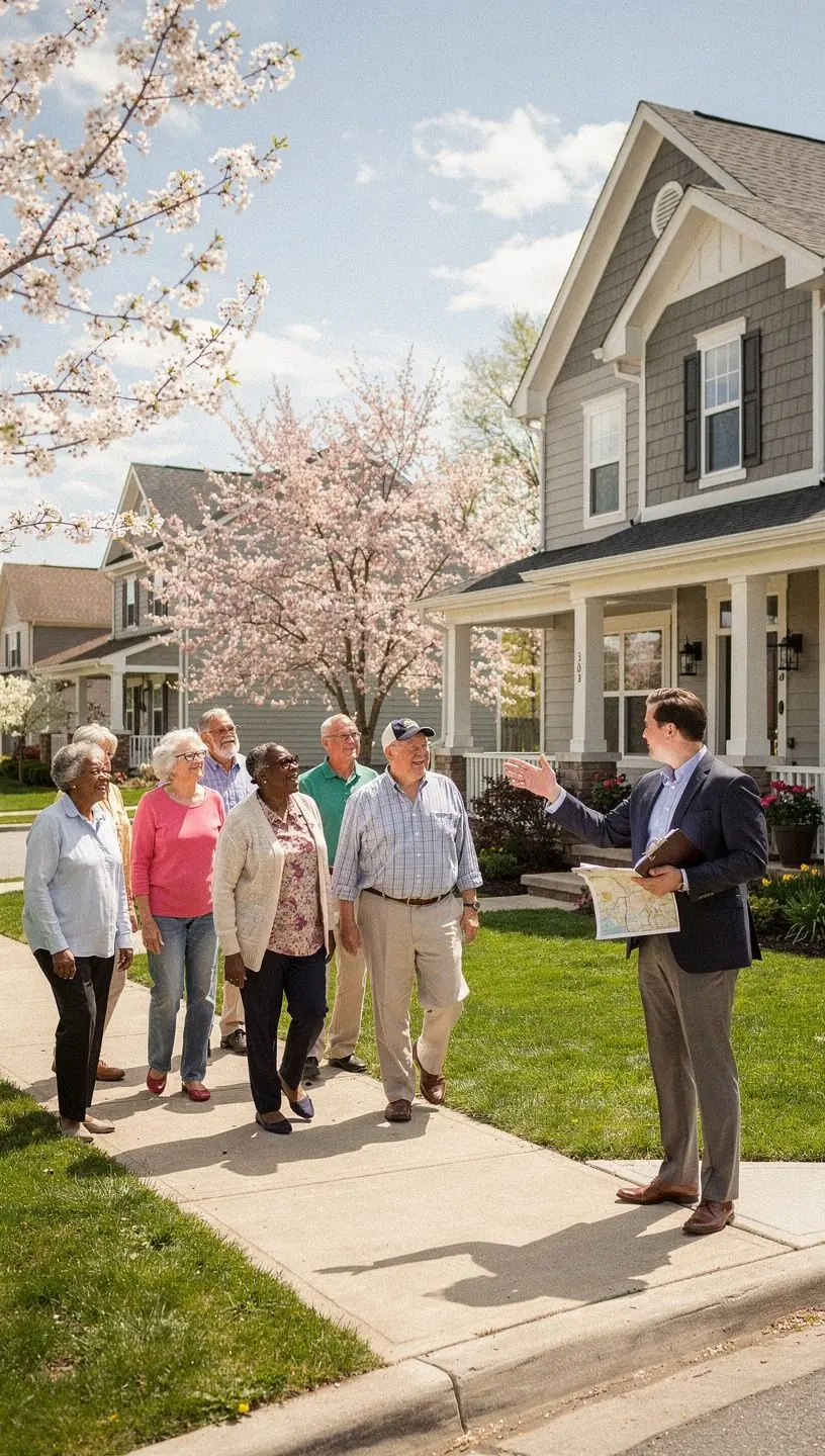 Biuro koordynacji przeprowadzek z planem weekendowych tras zwiedzania domów do wynajęcia i zakupu dla seniorów.